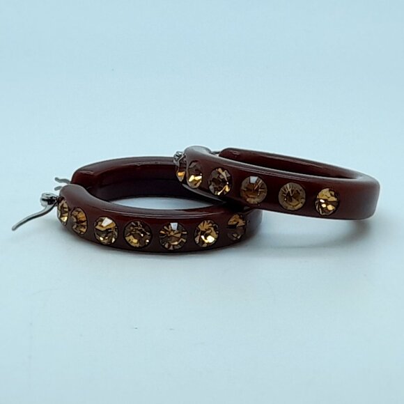 chunky dk brown color Lucite Acrylic wide 1.5 Hoop Latch Back Fashion Earrings - Picture 5 of 5